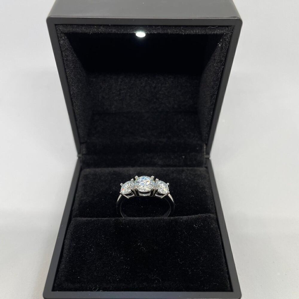 Three Stone Moissanite Ring Past Present Future Trilogy Wedding Anniversary Band - Picture 7 of 10
